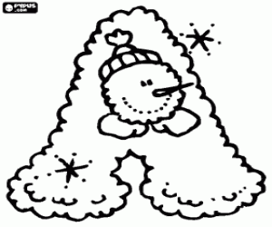 Letter A with a snowman with hat coloring page