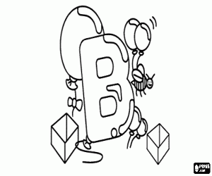 Letter B with some balloons, two boxes and a bee coloring page