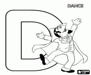 Letter D with Count Dracula dancing coloring page