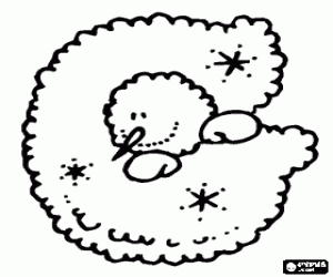 Letter G with the snowman with his head out of the hole coloring page