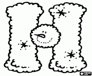 Letter H with a snowman in the center coloring page