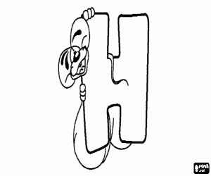 Letter H with the mischievous little mouse coloring page