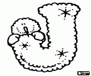Letter J with a snowman hiding behind coloring page