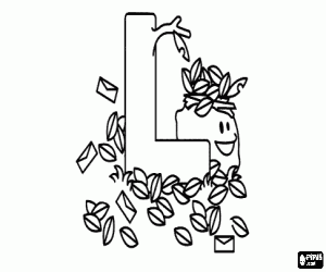 Letter L with a lot of leaves and some letters coloring page