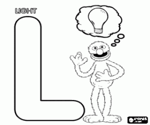 Letter L with Grover thinking about a light bulb for the light coloring page