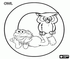 Letter O with Zoe and an owl coloring page