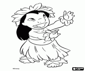 Lilo, a Hawaiian girl, dancing the hula, traditional Hawaiian dance coloring page