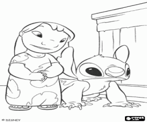 Lilo and her strange dog, Stitch coloring page