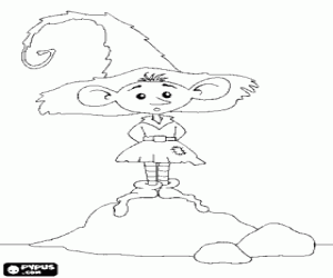 Little puck or goblin standing on a rock with a big hat coloring page