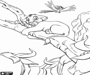 Little Simba scared for the stampede of the gnus coloring page