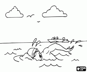 Long distance in open water swimmer in a competition coloring page