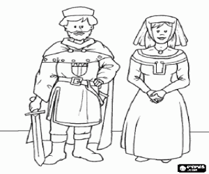 Lord of the castle with his wife, one of the protagonists of feudalism coloring page