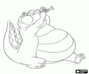 Louis, a jazz-singing alligator playing the trumpet coloring page
