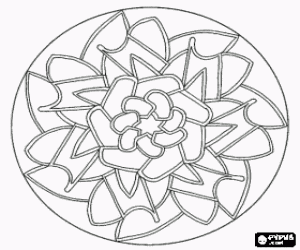 Mandala in flower shape inside a circle coloring page