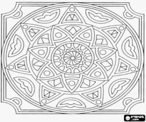 Mandala with circles in the form of star or flower in a square coloring page