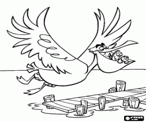 Marlin and Dory in the peak of pelican Nigel looking for Nemo coloring page