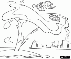 Marlin and Dory on their arrival at the port of Sydney to the whale coloring page