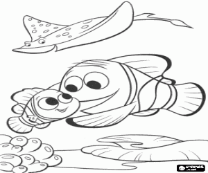 Marlin and Nemo under the gaze of the teacher Mr.Ray coloring page