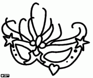 Mask with hearts and stars coloring page