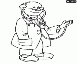 Medical or doctor with a stethoscope prepared for the auscultation of a patient coloring page