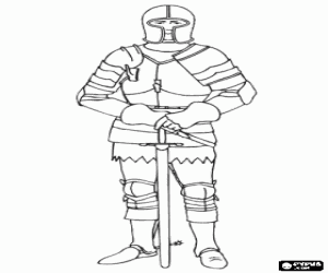 Medieval warrior in armor and sword coloring page