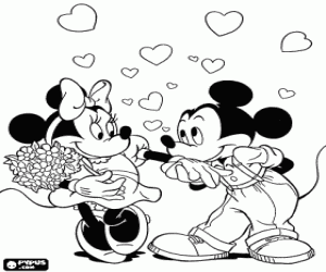 Mickey and Minnie Mouse in love coloring page
