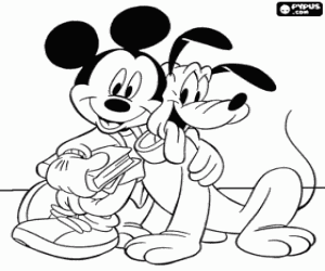 Mickey Mouse and Pluto coloring page
