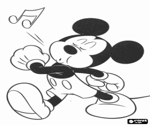 Mickey Mouse walking and whistling coloring page