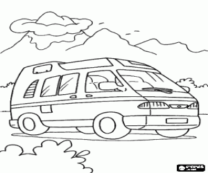 Minibus in a trip to the mountain coloring page