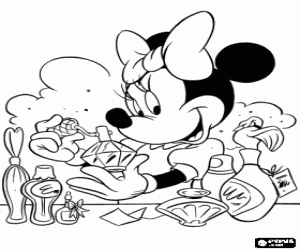 Minnie Mouse testing a perfume coloring page