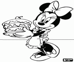 Minnie Mouse with a cake coloring page