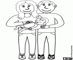 Mom and Dad happy and proud with their baby coloring page