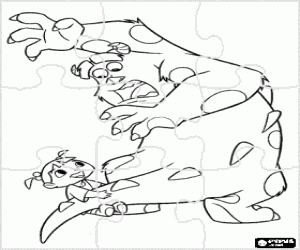 Monsters, Inc. puzzle - Sulley and a little girl puzzle coloring page