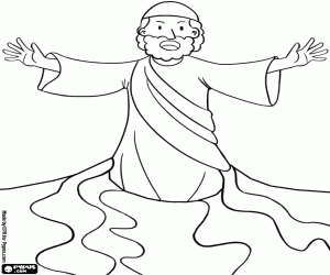 Moses divide the waters of the Red Sea in the exodus of the jewish people coloring page