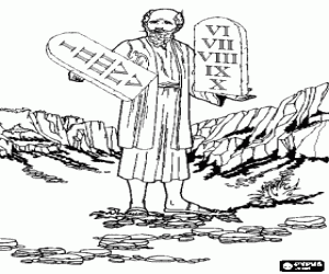 Moses with the tablets of the law on which are written the ten commandments coloring page