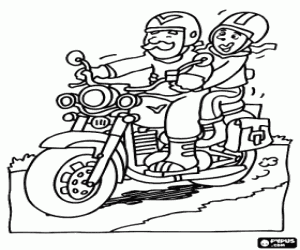 Motorcycle, touring bike, with driver and passenger coloring page