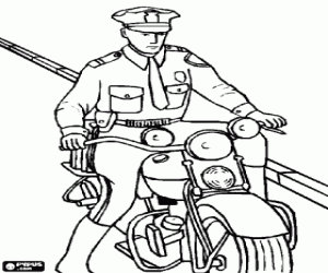 Motorised policeman with his motorcycle coloring page