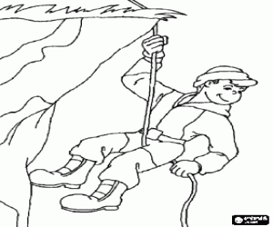 Mountaineer in a rappelling or abseiling on a vertical wall, a controlled descent down a rope coloring page