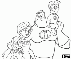 Mr. Incredible, Elastigirl, Violet, Dash and Jack-Jack coloring page