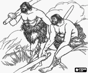 Neanderthals men armed with sticks coloring page
