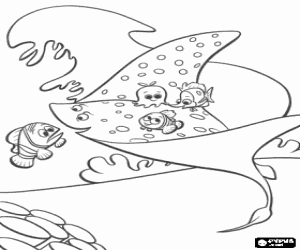 Nemo and his friends from school under the protection of the teacher Mr. Ray while is talking to Marlin coloring page