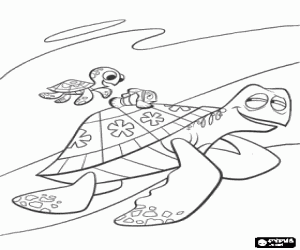 Nemo with the turtles Crush and Squirt coloring page