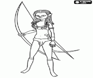 Neytiri, the princess of Omaticaya clan with her bow and sword coloring page