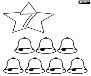 Number 7 inside a star with seven bells coloring page
