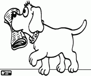 Obedient dog with a newspaper in his mouth coloring page