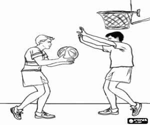 One on one basketball between two young friends coloring page