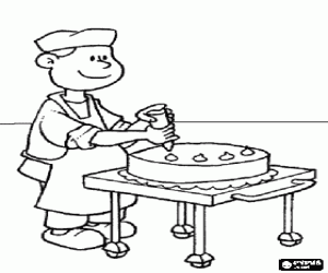 Pastry chef or p�tissier decorating a cake with a Pastry bag coloring page