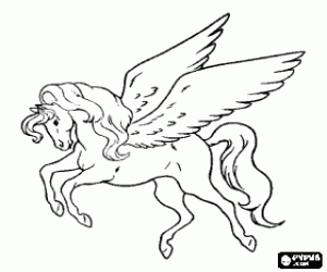 Pegasus - The winged horse galloping and flying through the air coloring page