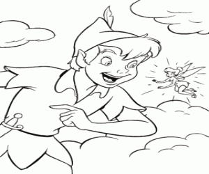 Peter Pan and Tinker Bell speaking in the clouds coloring page