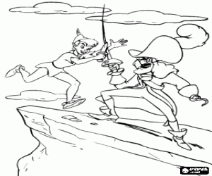Peter Pan fighting with Captain Hook coloring page